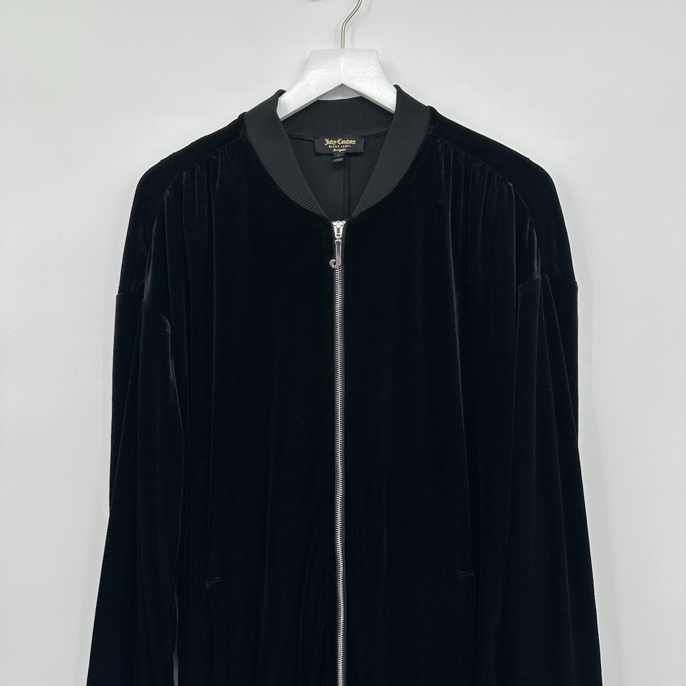 Juicy Couture Velvet Longline Bomber Jacket Duster Size Large Stretch Pockets - Picture 5 of 13